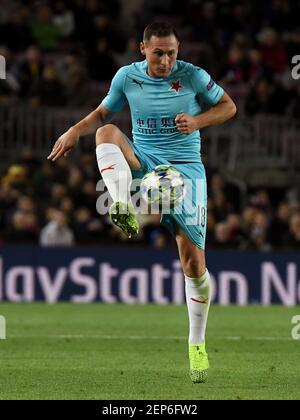 Prague, Czech Republic. 23rd Oct, 2019. JAN BORIL of Slavia Praha  celebrates after scoring goal during the UEFA Champions League, Group F  soccer match between Slavia Prague v FC Barcelona at Sinobo