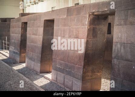 Inca Chambers at Coricancha or Qorikancha Sun Temple Ruins in the Santo Domingo Convento de Convent in Cuzco, Peru Stock Photo