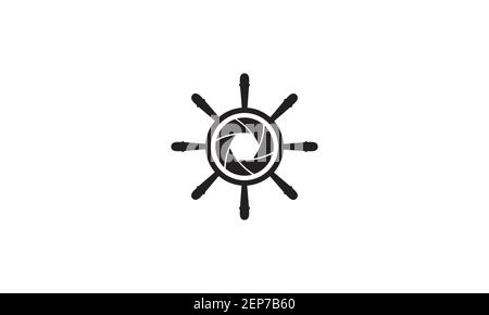 camera with ship wheel logo design vector icon symbol graphic illustration Stock Vector