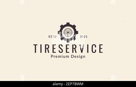 car tire rim with gear services logo design vector icon symbol graphic illustration Stock Vector