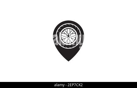 wheel tire rim with pin map location logo design vector icon symbol graphic illustration Stock Vector