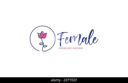 rose flower red lines abstract with lettering logo design vector icon symbol graphic illustration Stock Vector