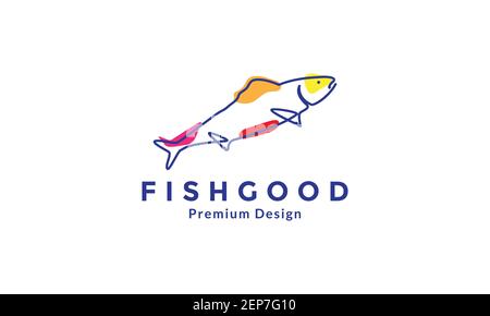lines art food fish salmon abstract logo design vector icon symbol graphic illustration Stock Vector