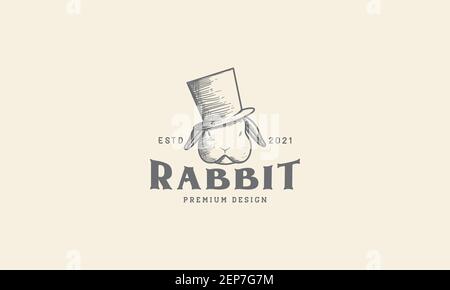 head rabbit with magic hat vintage logo design vector icon symbol graphic illustration Stock Vector