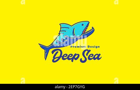 colorful blue deep sea fish predator logo design vector icon symbol graphic illustration Stock Vector