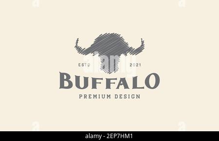 buffalo head Doodle logo design vector icon symbol graphic illustration Stock Vector