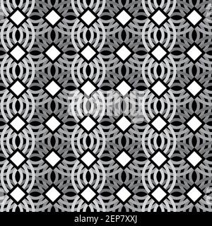 Geometric seamless vintage pattern in black an white colors. The semi-circles with squares. Stock Vector