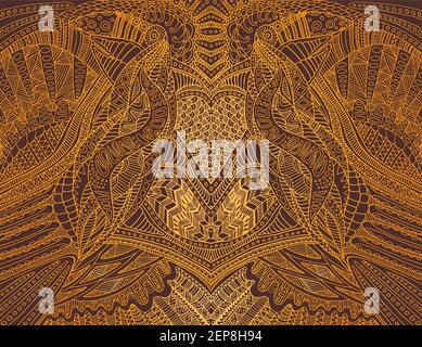 Colored vintage background, steampunk doodle style, golden yellow gradient color. Isolated pattern. Vector hand drawing psychedelic abstract frame. Sy Stock Vector