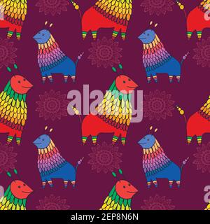 Fantastic animal character seamless pattern. Funny doodle cartoon creature endless texture. Vector hand drawn cute alien illustration. Stock Vector