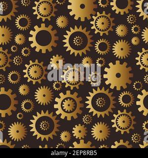 Cogwheel seamless pattern. Steampunk style. Metallic grunge background. Abstract techno vector pattern. Texture with different gear wheels. Stock Vector