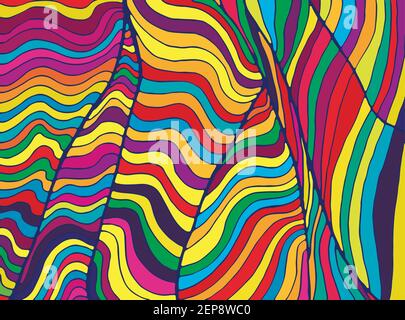 Psychedelic colorful  waves. Fantastic art with decorative texture. Surreal doodle pattern. Rainbow colors abstract pattern, maze wave of ornaments. V Stock Vector