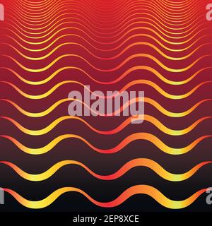Vintage abstract golden waves on dark red gradient background. Vector bohemian design pattern. Elegant line wavy texture. Stock Vector