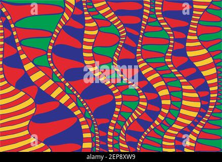 Colorful fantasy ethnic psychedelic ornamental waves frame. Surreal  doodle style  wavy ornament. Vector hand drawn illustration. Stock Vector