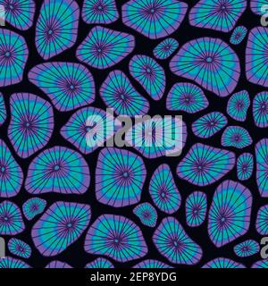 Vintage surreal fantasy abstract seamless pattern. Psychedelic rounded shapes gradient color background. Vector hand drawn texture. Stock Vector
