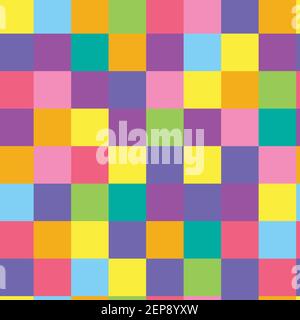 Geometric checkered seamless pattern, in pastel colors. Vector colorful texture. Abstract square grid for fashion design. Stock Vector