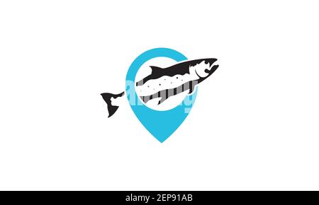 fish salmon with map pin location logo design vector icon symbol illustration Stock Vector