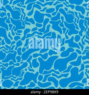 Turquoise rippled water seamless texture. Shining blue water spots, flat drops and smudges, abstract vector pattern. Stock Vector