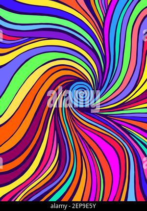 Psychedelic colorful waves. Fantastic art with decorative texture. Surreal doodle pattern. Rainbow colors abstract pattern, maze wave of ornaments. Ve Stock Vector