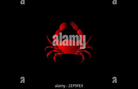 abstract red crabs with spoon and fork logo design vector icon symbol illustration Stock Vector