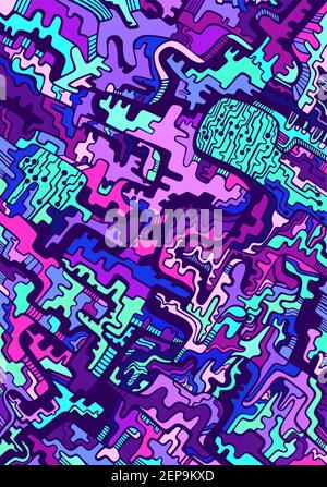 Bright multicolored abstract background, psychedelic style. Vector hand drawn illustration stylish card. Stock Vector