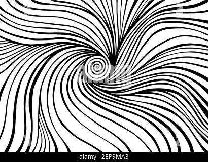 Twisted doodle line art patterns coloring page. Psychedelic stylish card. Vector hand drawn illustration. Black and white decorative abstract waves ba Stock Vector