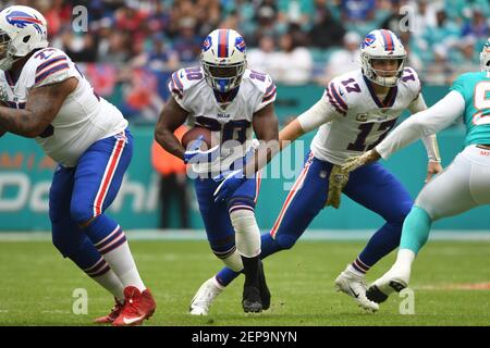 November 17, 2019: Frank Gore #20 of Buffalo in action during the NFL  football game between the Miami Dolphins and Buffalo Bills at Hard Rock  Stadium in Miami Gardens FL. The Bills