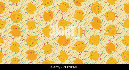 cute cheerful chickens seamless vector pattern Stock Vector