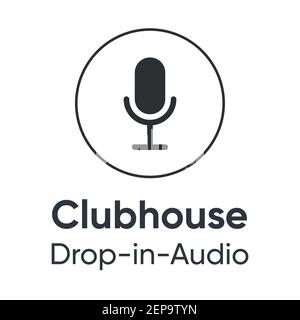 Microphone icon for invite in Clubhouse. Black silhouette on white background. Broadcasting microphone icon. Stock Vector