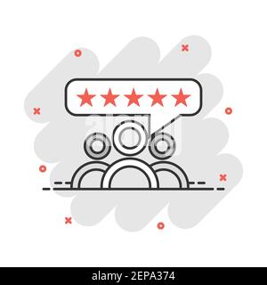 Vector cartoon customer reviews, user feedback icon in comic style. Rating sign illustration pictogram. Stars rating business splash effect concept. Stock Vector