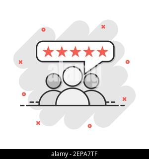 Vector cartoon customer reviews, user feedback icon in comic style. Rating sign illustration pictogram. Stars rating business splash effect concept. Stock Vector