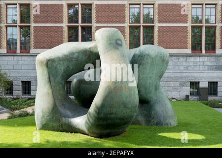 One of Henry Moore's Locking Piece sculptures outside the Rijksmuseum in Amsterdam, The Netherlands. Stock Photo