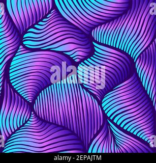 Vintage bright blue violet mother of pearl gradient color abstract waves background. Doodle decorative element. Vector hand drawn bohemian fantasy psy Stock Vector
