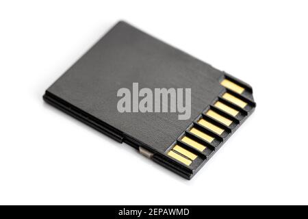 SD memory card isolated on white background. Photographic equipment Stock Photo