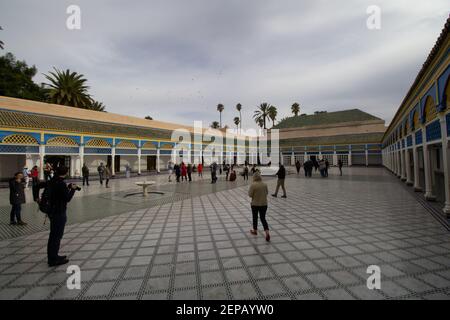 MARRAKECH, MOROCCO – NOVEMBER 17, 2018  the Grand courtyard of the Bahia Palace classic view with tourists Stock Photo