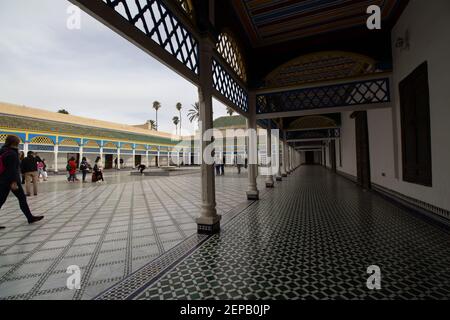 MARRAKECH, MOROCCO – NOVEMBER 17, 2018  the Grand courtyard of the Bahia Palace with tourists Stock Photo