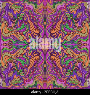 Motley psychedelic fractal. Mirror abstract pattern, maze of wavy ornaments. Vector hand drawn bohemian fantasy illustration. Stock Vector