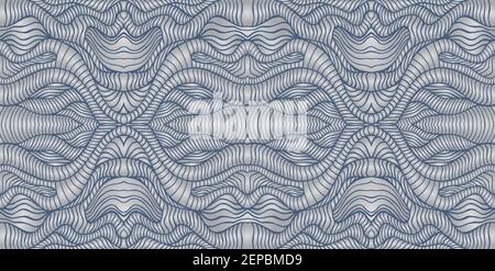 Vintage Intricate cyber style abstract wave ornament, silver gray metallic gradient, ash blue outline color. Bizarre fantastic background. Vector illu Stock Vector