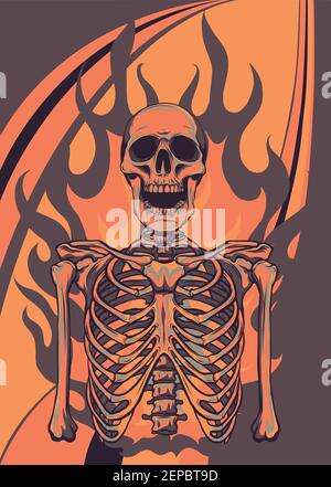 vector illustration of skeleton in flame design Stock Vector Image ...