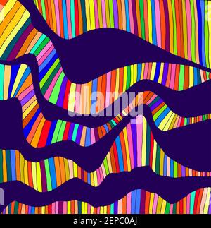 Psychedelic colorful waves. Fantastic art with decorative background. Surreal doodle pattern. Rainbow colors abstract texture. Vector hand drawn illus Stock Vector