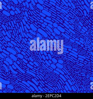 Blue abstract shaps seamless texture, isolated deep blue background. Decorative blue water spots, flat drops and smudges, abstract vector pattern. Stock Vector