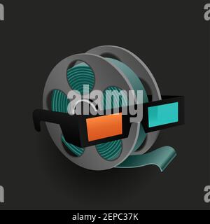 retro cinema film and glasses icon Stock Vector
