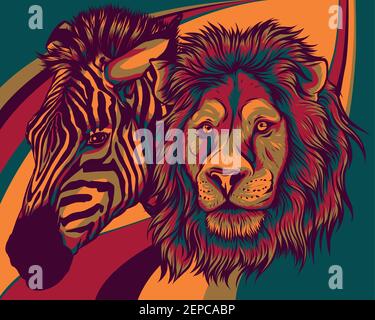 zabra and lion head vector illustration design Stock Vector