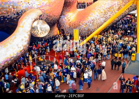 Visitors queue for The Body Zone exhibit inside the Millennium Dome, Greenwich, London, England - 27 November 2000 Stock Photo