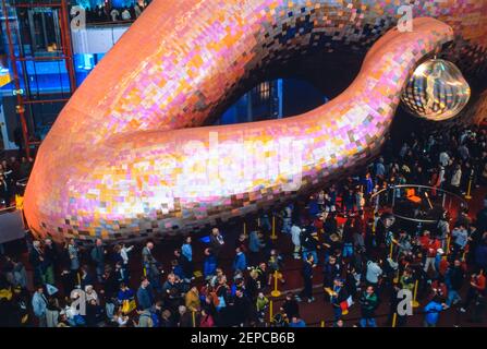 Visitors queue for The Body Zone exhibit inside the Millennium Dome, Greenwich, London, England - 27 November 2000 Stock Photo