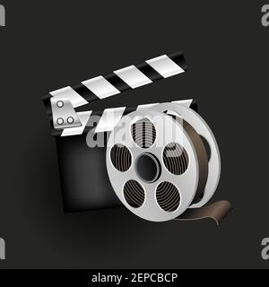 retro cinema icon black background Stock Vector