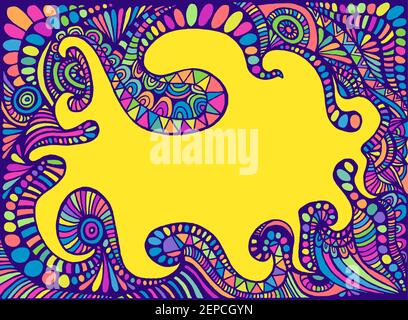 Doodle fun cartoon colorful abstract patterns frame with space for text. Stock Vector