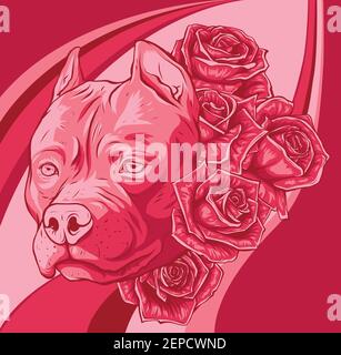 head of dog with roses vector illustration Stock Vector