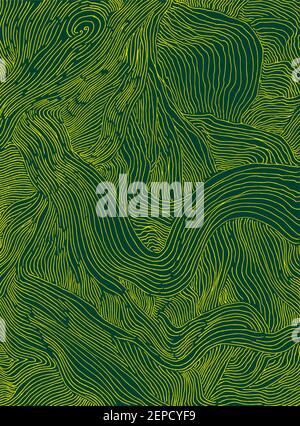 Abstract colorful texture imitation of succulent grass beautiful crumpled in the field, juicy lemon yellow lines, isolated on dark green Stock Vector