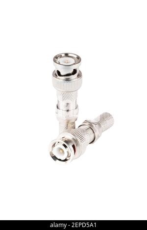 video coaxial cctv bnc connector isolated on white background. plug studio shot. Stock Photo