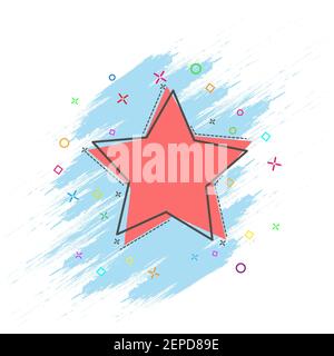 red star with an outline and a colored silhouette on a colored blue background. Flat Style Stock Vector